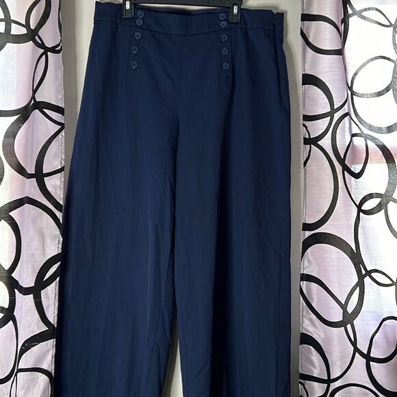 Chaps Nautical blue wide leg pants with anchor button detail size 16 - Picture 5 of 9